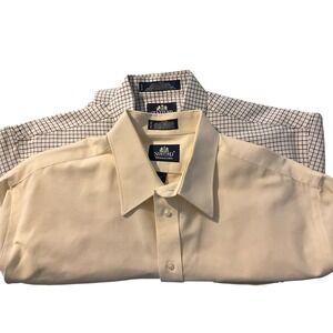 Stafford Mens Wrinkle Free Oxford Shirt Lot 2 Short Sleeve Cream Grid Size 18